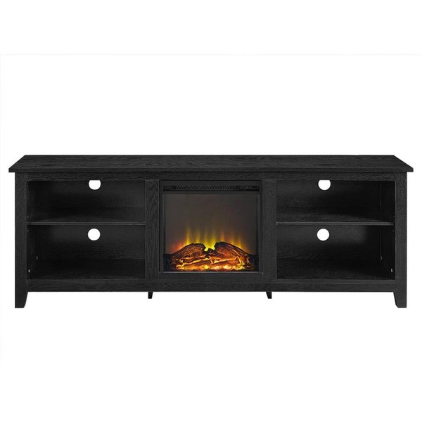 Finefabrics 70 in. Wood Fireplace Media TV Stand Console Black FI601853